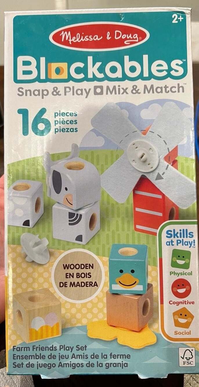 Melissa & Doug Blockables Farm Friends Snap & Play Mix & Match 16-Piece Wooden